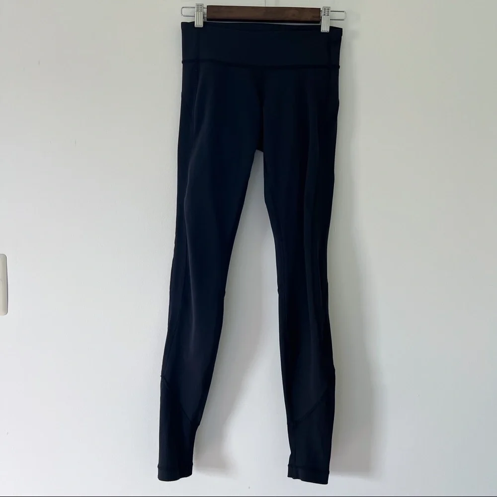 lululemon | black leggings with mesh side detail and knit ribbed ankle cuff 4 - Picture 2 of 7